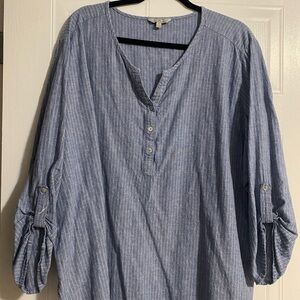 Blue Striped Button-Up Blouse